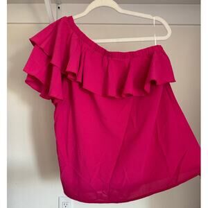 Dreimp Asymmetrical Blouse One-Shoulder‎ Pink Size Large